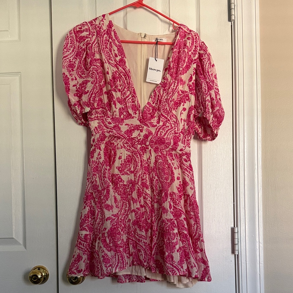Showpo Pink and Cream Paisley Mini Dress